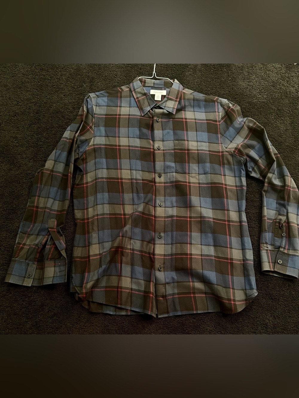 New Calvin Klein Classic Plaid Long-Sleeve Button-Up Shirt - Blue/Black